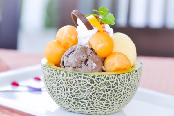 Delicious ice cream dessert with melon