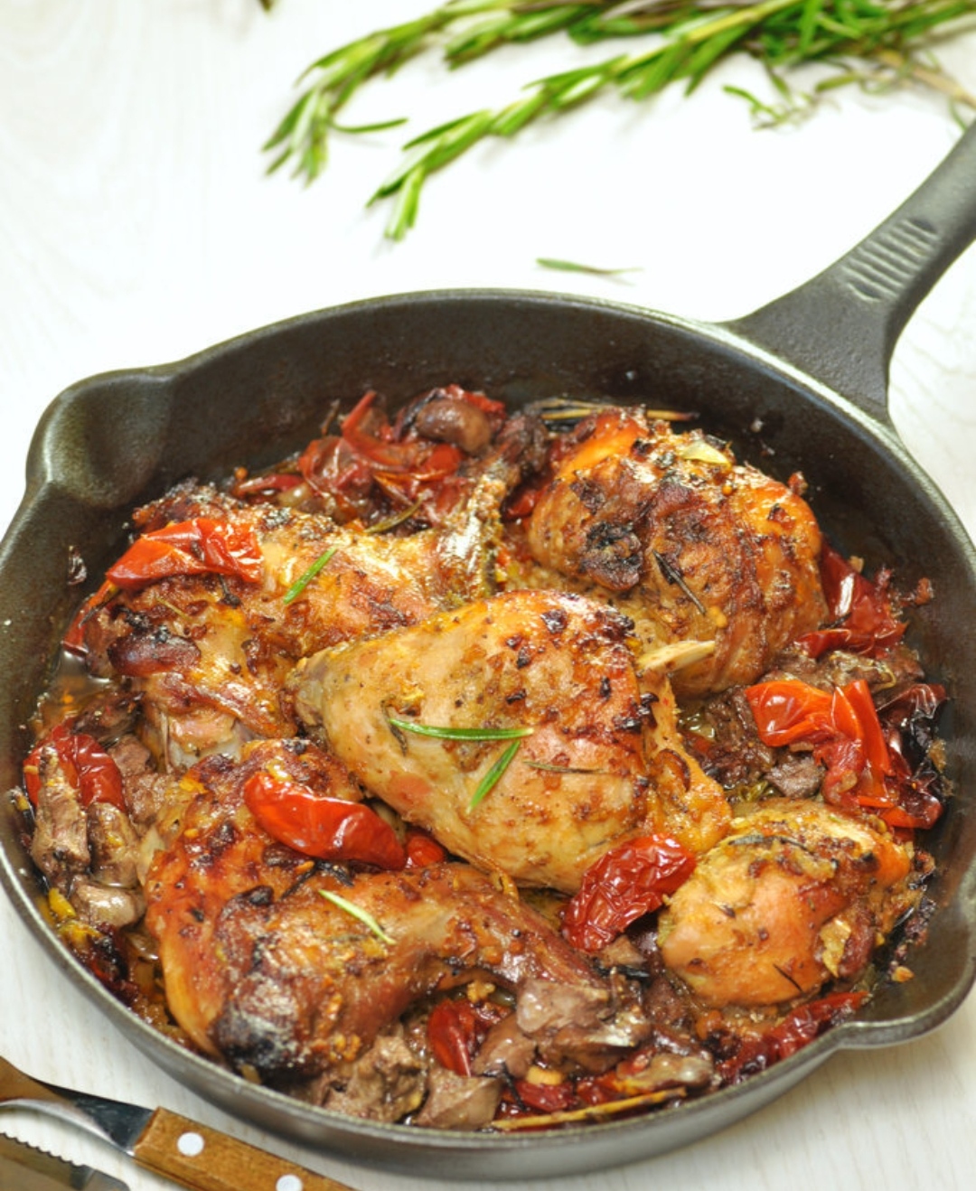 Rabbit baked with mustard and sun-dried tomatoes