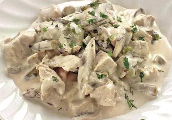 Pork and mushroom fricassee