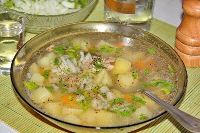 Homemade sea bass fish soup