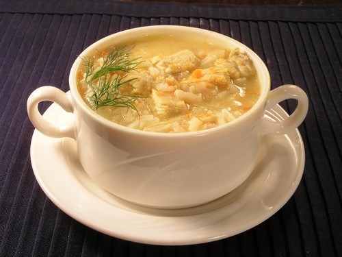 Chicken soup with rice and dill