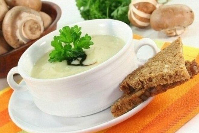 Cheese potato soup with mushrooms