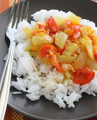 Arborio rice with baked peppers and tomatoes