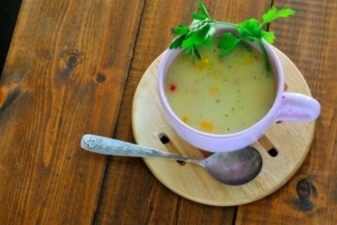 Milk cod soup with pepper and celery