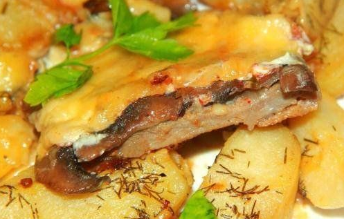 Pork with cheese and mushrooms