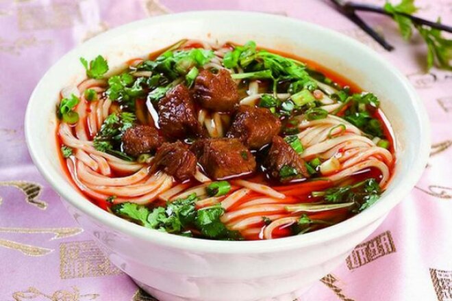 Lagman with beef and homemade noodles
