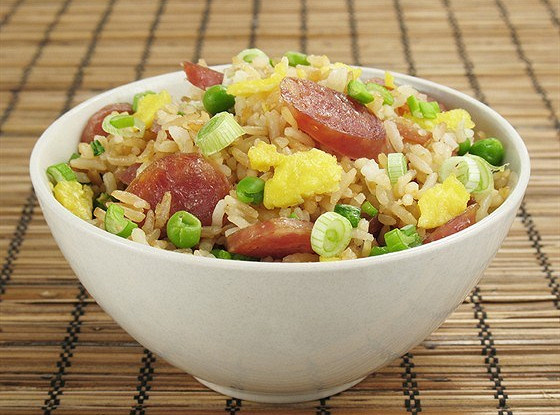 Fried rice with Chinese sausages and shrimps