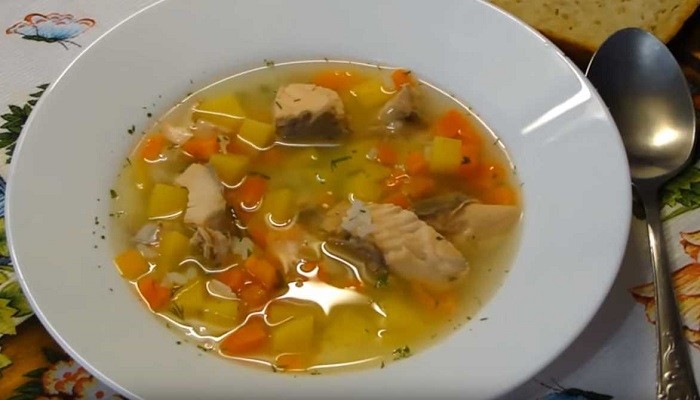 A simple recipe for salmon fish soup with potatoes and rice without cream