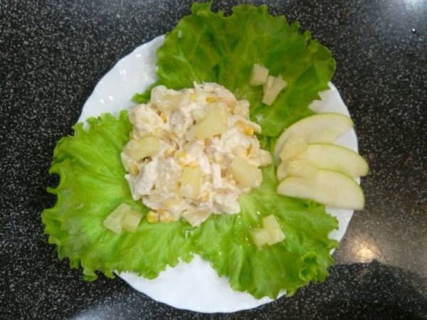 Salad with canned pineapples and chicken breast
