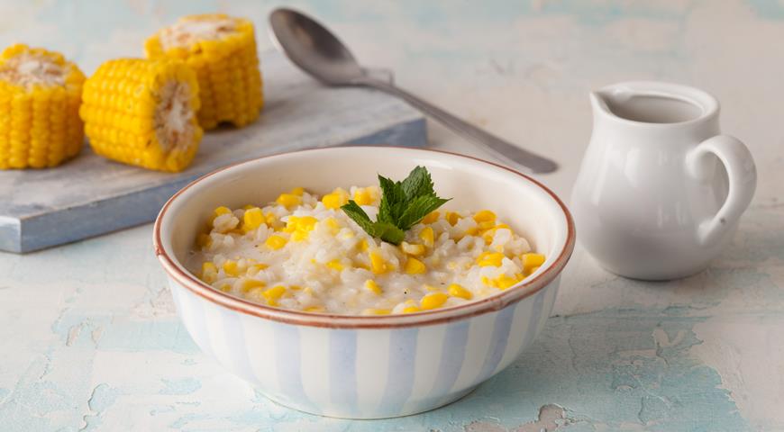 Dessert corn soup with coconut milk