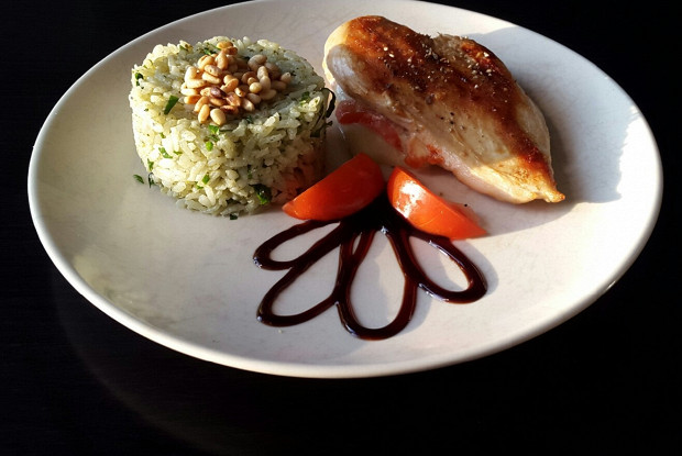 Stuffed Grilled Chicken Breast with Green Rice