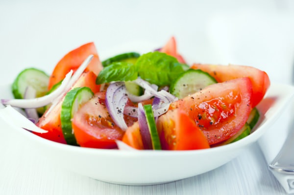 Light salad of cucumbers and tomatoes