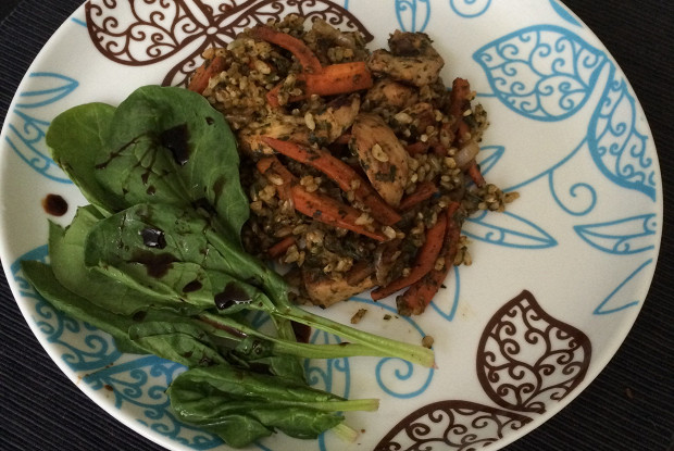 Whole-grain rice and spinach pilaf