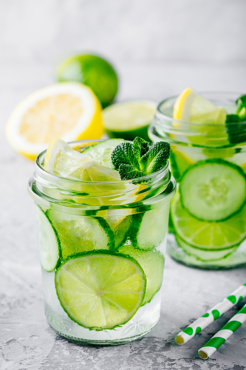 Ginger drink with cucumbers and mint
