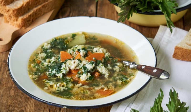 Nettle cabbage soup with egg