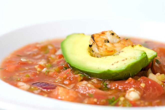Gazpacho with avocado and herbs