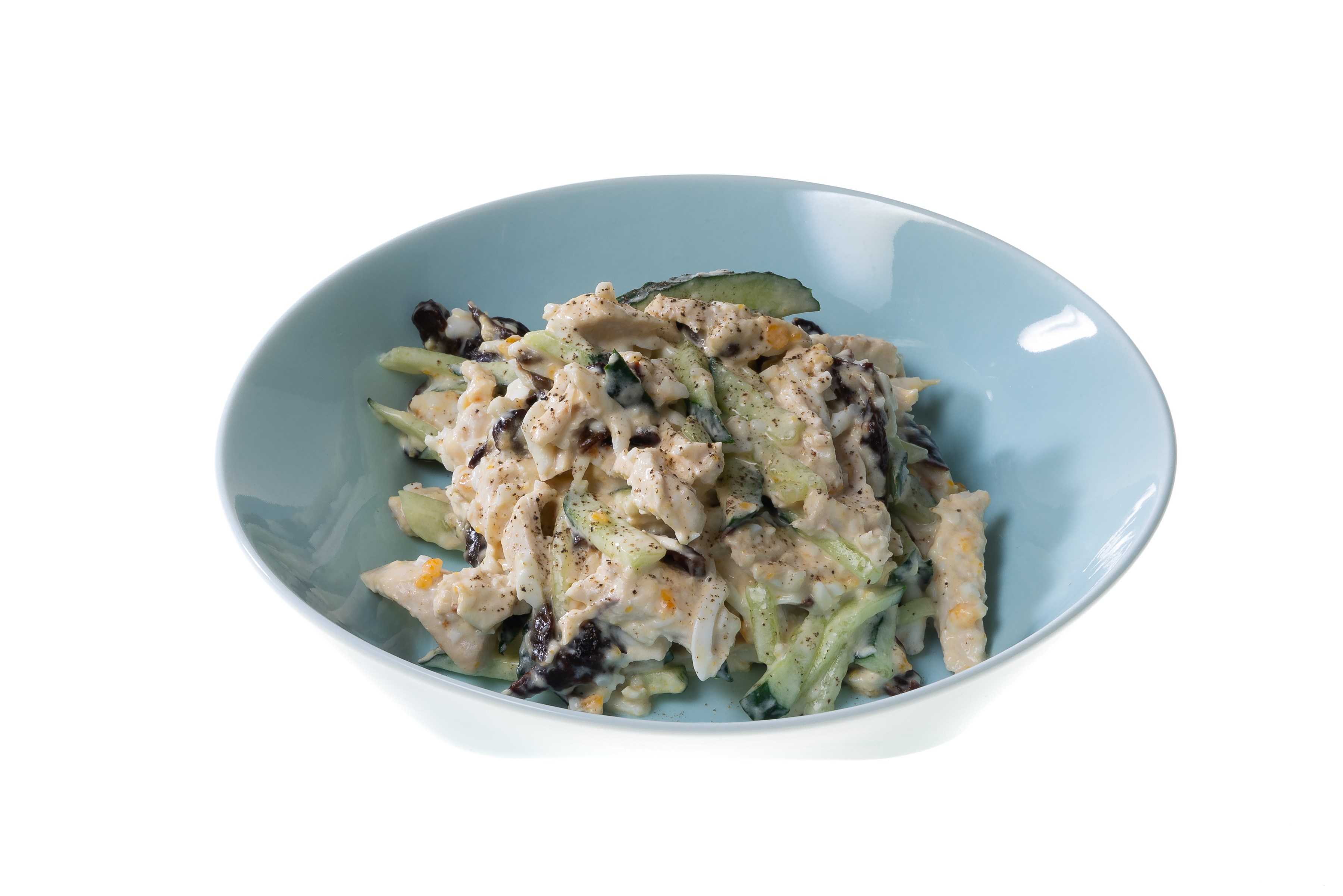 Salad with chicken, cucumber and prunes