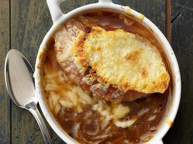 French onion soup with lemon and two types of cheese