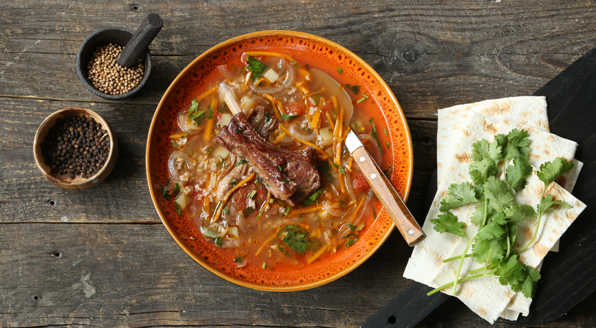 Kharcho soup with potatoes and rice
