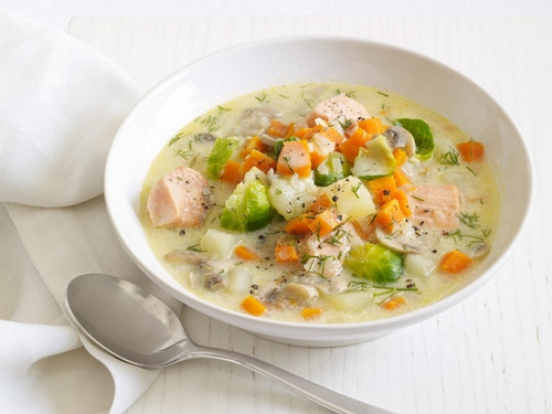 Chowder with salmon and vegetables