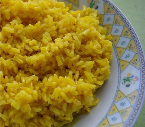 Fragrant rice in a frying pan