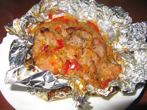 Meat in foil with vegetables