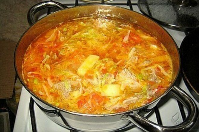 Cabbage soup in chicken broth with cabbage