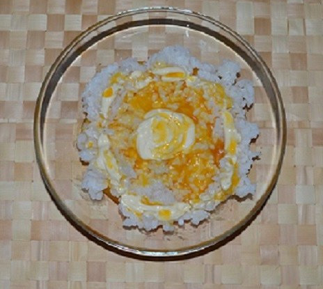 Rice with sea buckthorn syrup and mayonnaise sauce