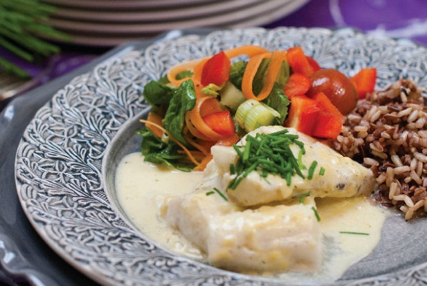 Cod fillet in mustard sauce with rice