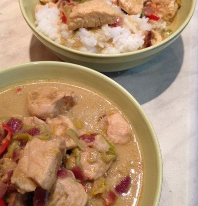 Rice and curry with chicken and coconut milk