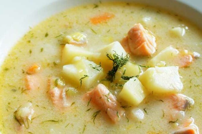 Fish soup with milk dressing