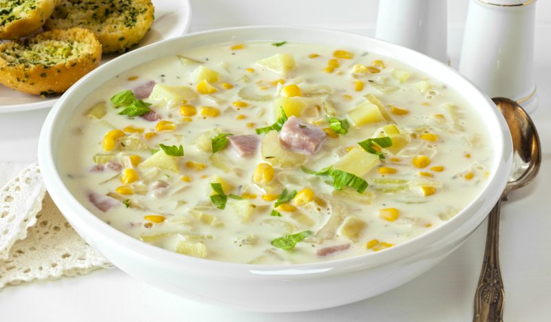 Corn soup with bacon and cream