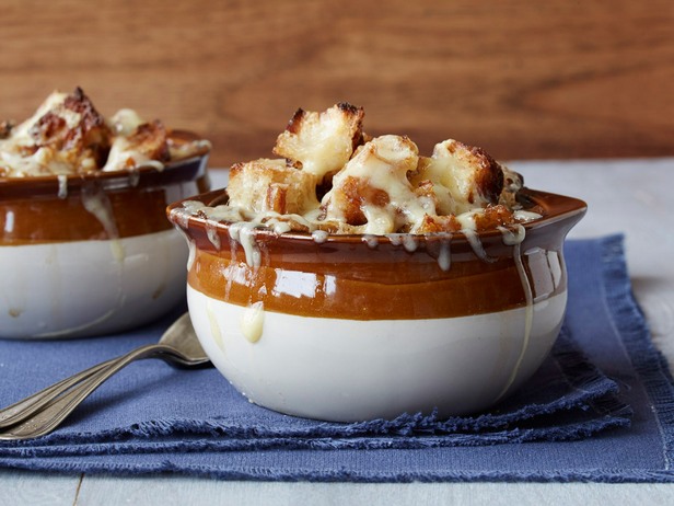 French onion soup in pots
