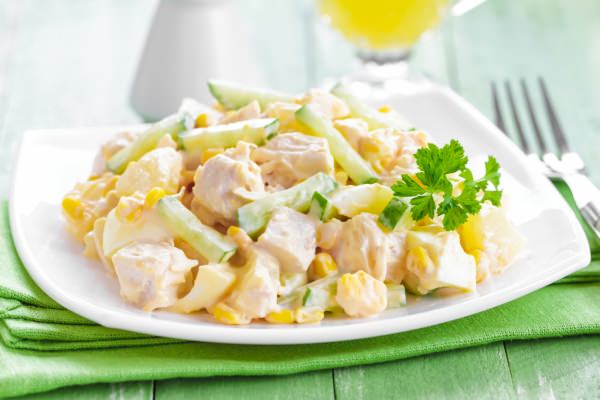 Light and tender salad with pineapples