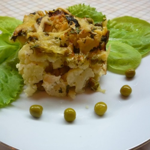 Cauliflower baked with peas and corn in a multicooker