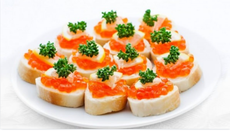 Classic sandwiches with red caviar
