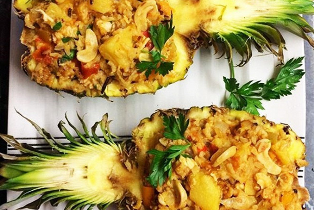 Fried rice with pork in pineapple