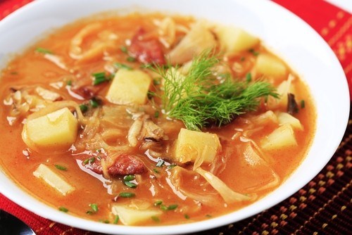 Sauerkraut soup with rice and potatoes