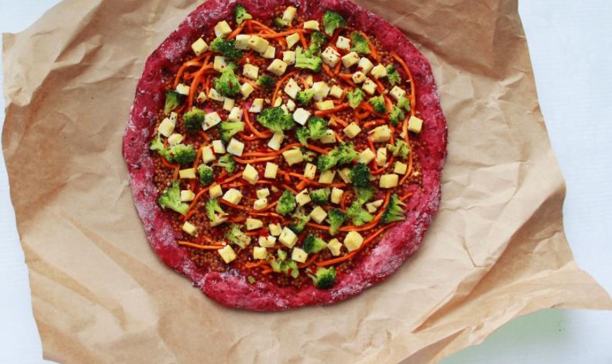 Pizza on beetroot dough