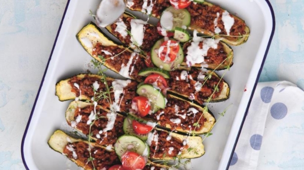 Zucchini Stuffed with Lentils and Rice