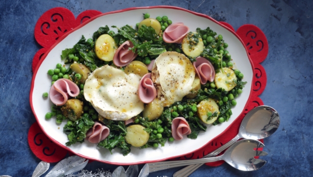Salad with Boiled Sausage, Potatoes and Kale Salad with Goat Cheese
