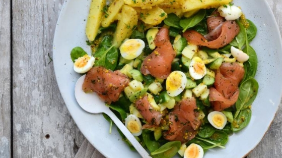 Large Salad with Gravlax and Avocado