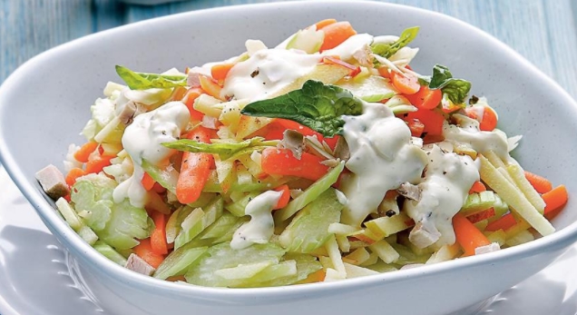 Celery Salad with Carrots and Meat Dressing