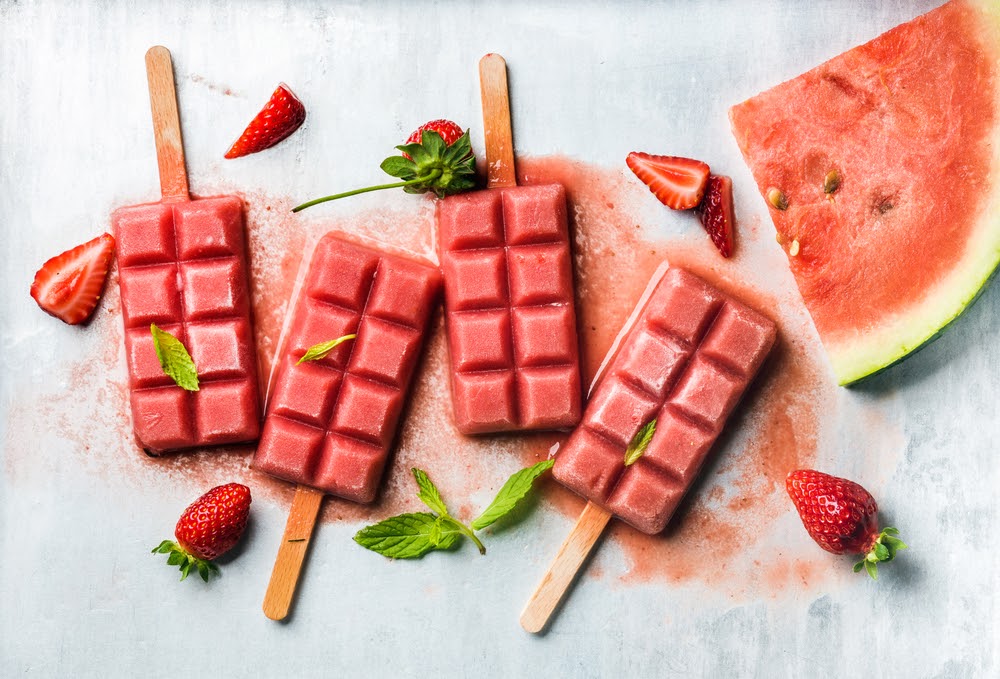 Watermelon and strawberry ice cream with condensed milk