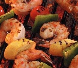 Vegetable and shrimp kebabs