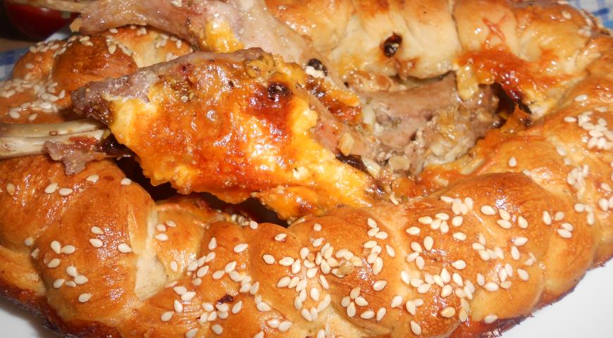 Baked Rabbit in a Rim of Dough with Sesame Seeds