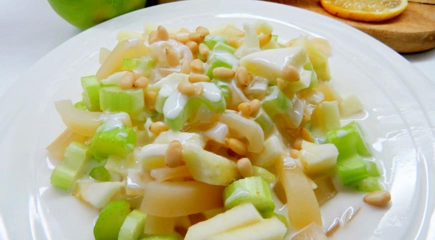 Squid and Celery Salad with Pine Nuts