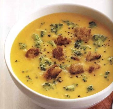 Mashed potato soup with cheese and broccoli