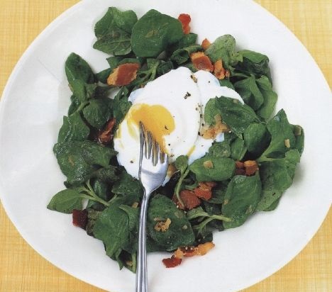 Spinach salad with poached eggs