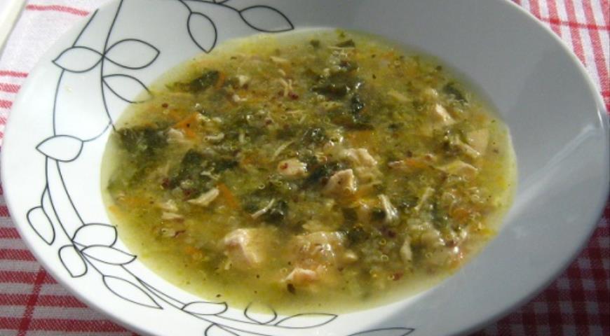 Lemon chicken soup with quinoa and spinach
